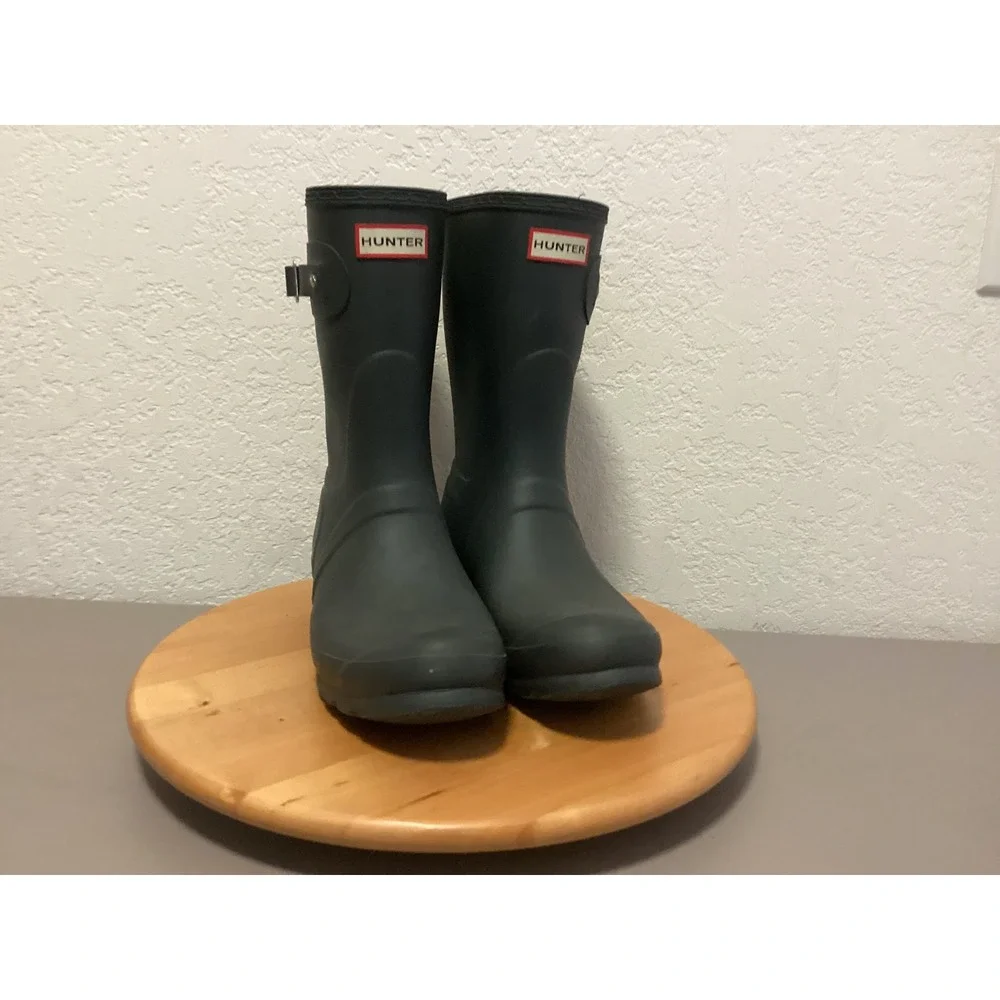 Hunter Original Short Rain Boots Women 10 Gray Matte Waterproof Rubber Buckle